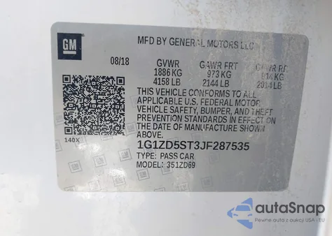 2018 Chevrolet Malibu Lt from USA, damaged, VIN 1G1ZD5ST3JF287535
